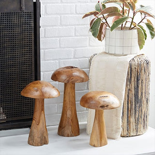 Organic Wooden Mushrooms, Set of 3