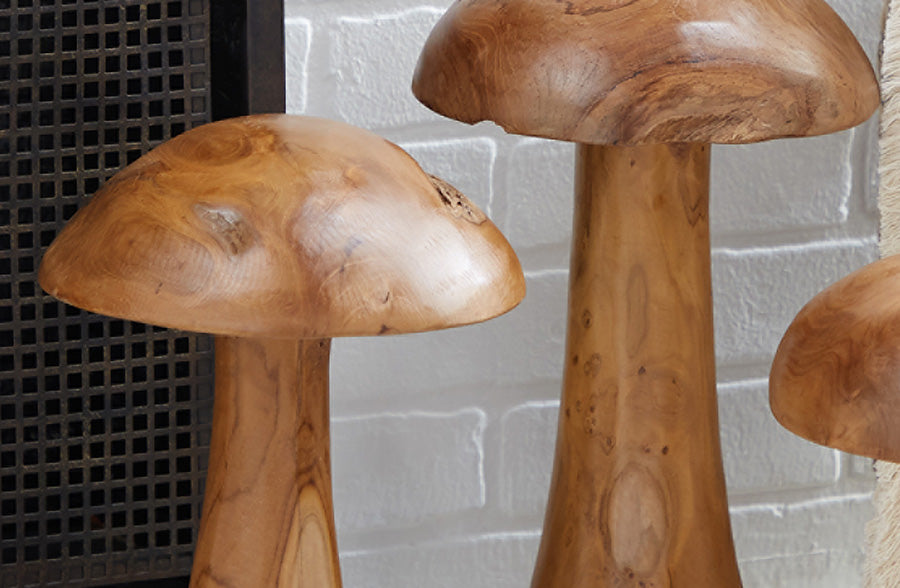 Set Of Three Natural Wooden Mushrooms
