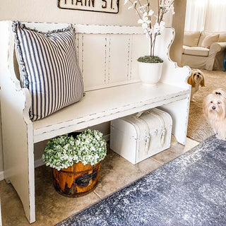 Rustic Entryway With Church Bench Distressed Ivory Pew Bench Decor