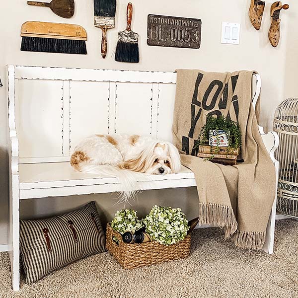 Distressed Ivory Pew Bench Decor Steals - Main Image