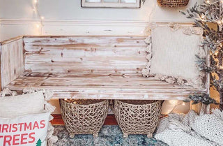 HUGE Distressed Whitewashed Wooden Bench