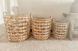 Open Weave Seagrass Baskets, Set of 3