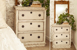 French Whitewashed Three Drawer Dresser