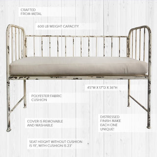 Chippy White Cushioned Metal Bench | DES Exclusive