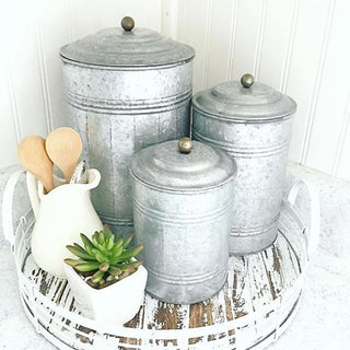 Tall Galvanized Canisters, Set Of 3