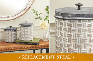 Distressed Basket Weave Textured Canisters, Set of 2