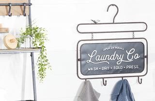 Laundry Room Hanger Sign with Hooks