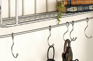 Two Tier Industrial Wire Shelf With Hooks, Set of 2