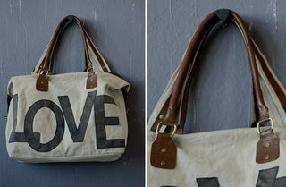 Canvas "Love" Tote with Leather Handle