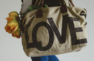 Canvas "Love" Tote with Leather Handle
