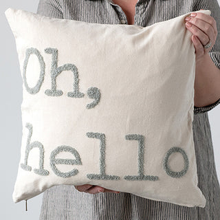 Oh Hello Embroidered Throw Pillow