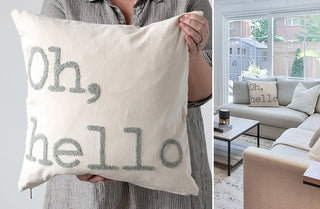 Oh Hello Embroidered Throw Pillow