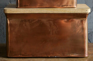 Copper Finish Storage Boxes wit Wooden Lids, Set of 2