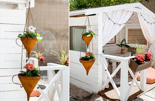 Two-Tier Rusted Finish Hanging Funnel Planter