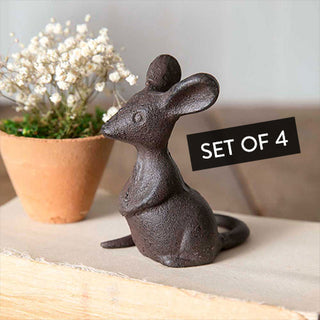 Cast Iron Mouse Paperweights, Set of 4