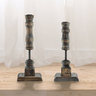 Wooden Spindle Taper Candle Holders, Set of 2