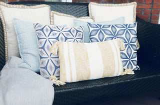 Navy and White Patterned Pillows, Set of 2