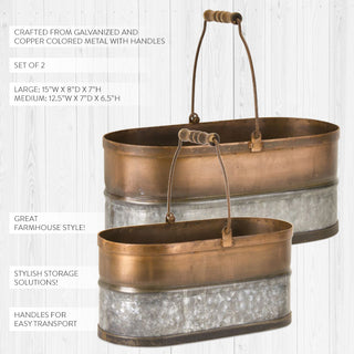 Galvanized and Copper Finish Two-Toned Pails, Set of 2