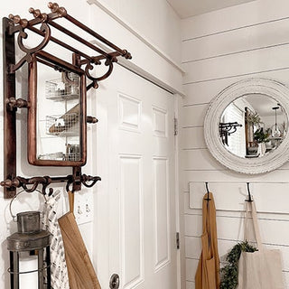 Copper Bathroom Wall Rack with Hook and Mirror