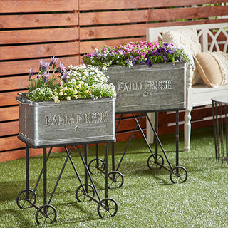 Distressed Farm Fresh Planter Carts, Set of 2