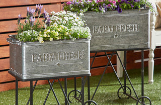 Distressed Farm Fresh Planter Carts, Set of 2