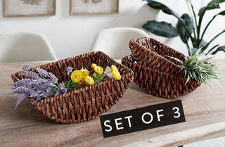 Woven Water Hyacinth Rounded Trays, Set of 3