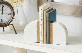 Rounded Marble and Wood Bookends, Set of 2