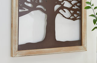 Wooden Framed Metal Tree Wall Decor
