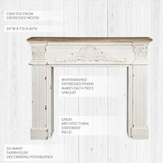 Antique Inspired Whitewashed Wooden Fireplace Mantel