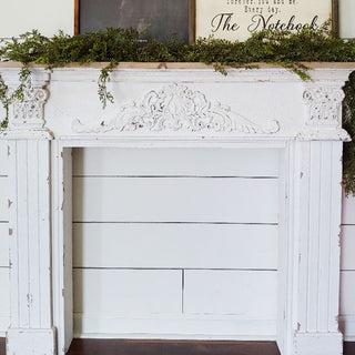 Antique Inspired Whitewashed Wooden Fireplace Mantel