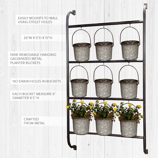 metal bucket hanging planter Natural Metal Wall Planter with Buckets