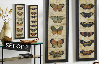 Vintage Inspired Butterfly Calligraphy Wall Art, Set of 2