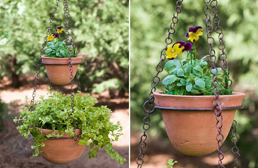 hanging planter terra cotta Two-Tier Hanging Terra Cotta Pot