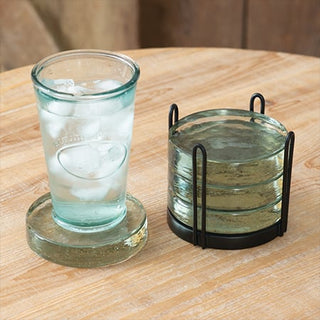 Thick Glass Drink Coasters with Holder