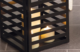 Black Caged Lanterns with Gold Handles, Set of 2