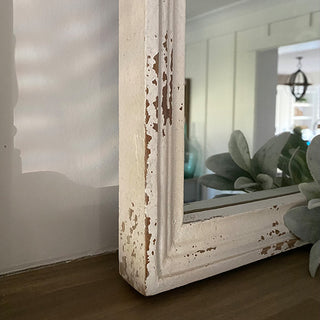 HUGE Scalloped Mirror with Distressed Wooden Frame