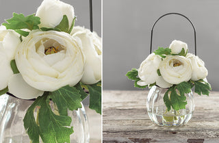 Faux White Ranunculus with Vase