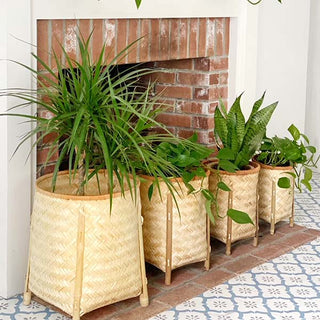 Natural Woven Bamboo Baskets with Legs, Set of 4