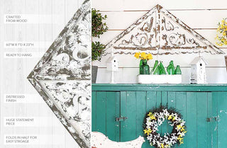 HUGE Distressed White Wood Wall Gable