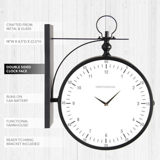Double-Sided Hanging Wall Clock With Bracket