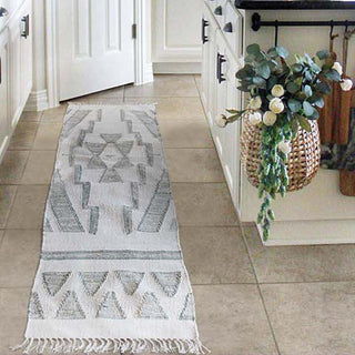 Hand Woven Cotton Floor Runner with Tassel Edge