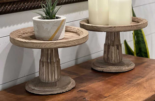 Carved Wooden Pedestal Risers, Set of 2