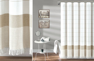 Striped Tassel Fringe Shower Curtain, Pick Your Color