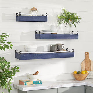 Wood and Rope Shelves, Set of 3