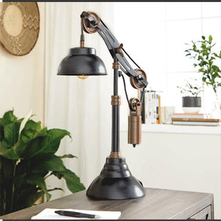 Black and Copper Adjustable Pulley Table Lamp