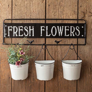 Fresh Flowers Sign with Enamel Planters