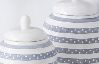 Striped Ceramic Jars with Lids, Set of 2