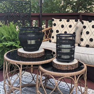 Black Woven Rattan and Bamboo Candle Lantern, Pick Your Style