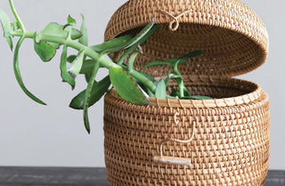 Hand-Woven Rattan Basket with Lid