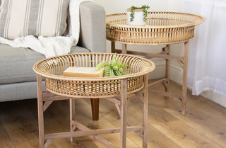 Removable Tray Top Bamboo Tables, Set of 2